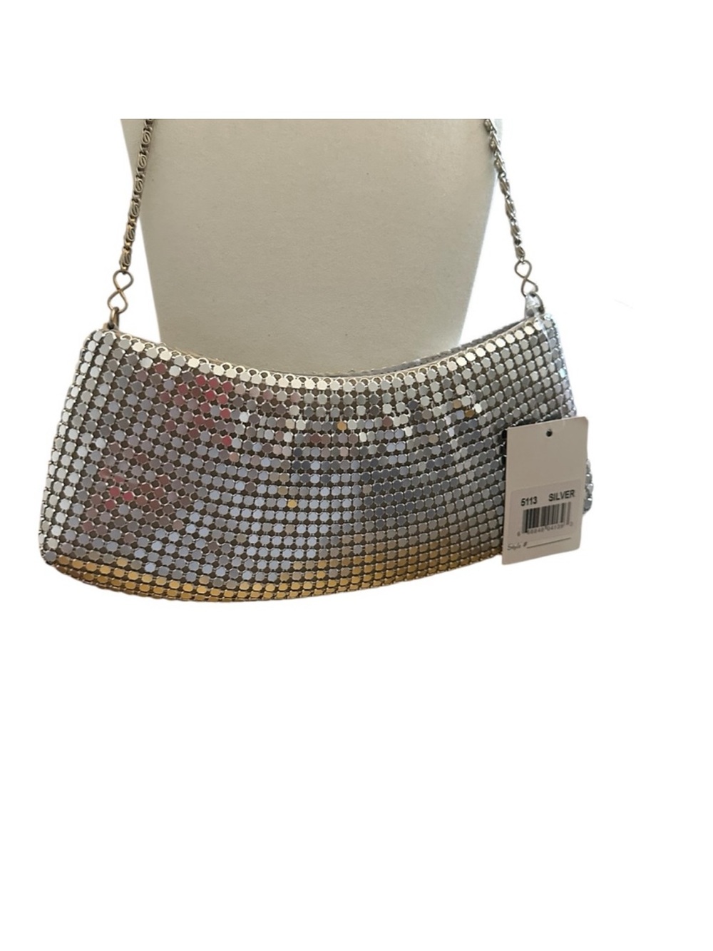 MAJID Silver Mesh Sequin Chain Shoulder Clutch -